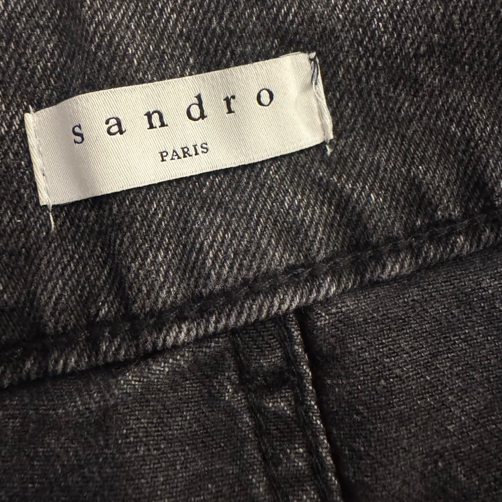 Sandro Charcoal Denim High Waisted Skirt with Belt - Picture 6 of 9